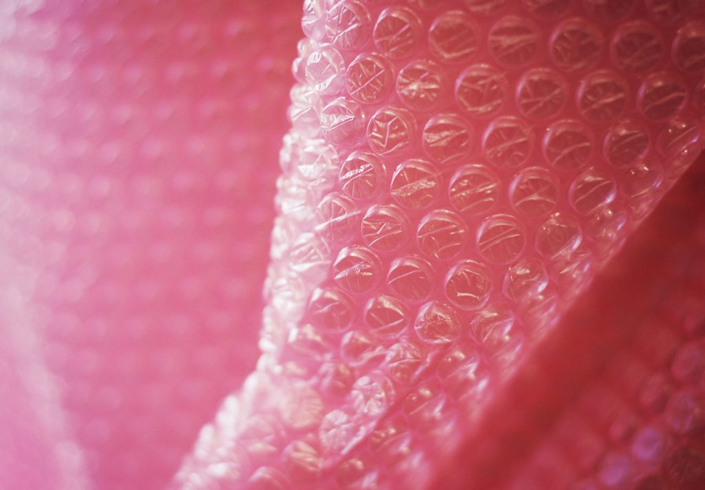 Closeup of red bubblewrap