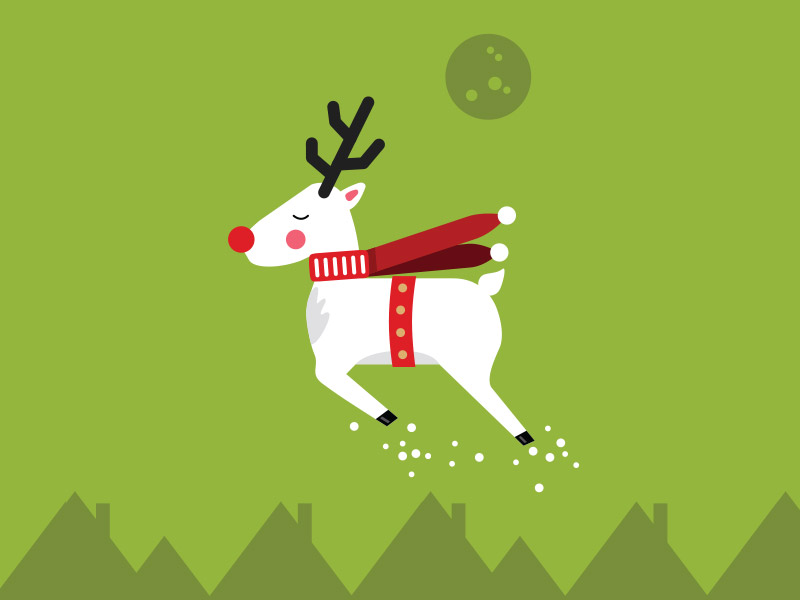 Flying reindeer in scarf